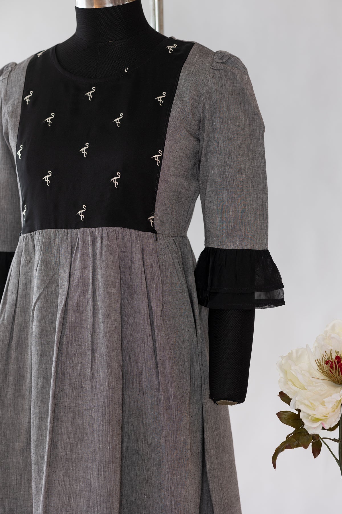 Grey Embroidery Dress - Maternity Wear