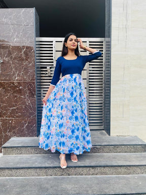 Blue Floral Anarkali